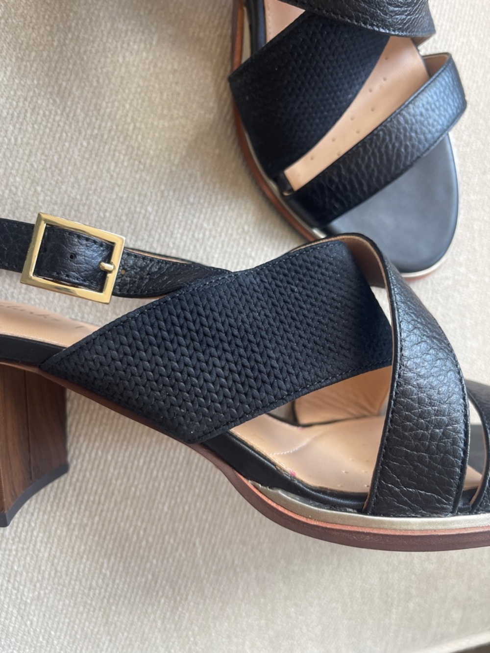 CLARKS COLLECTION | Black Leather Block Heel Sandals | Women’s 9 - Picture 3 of 13
